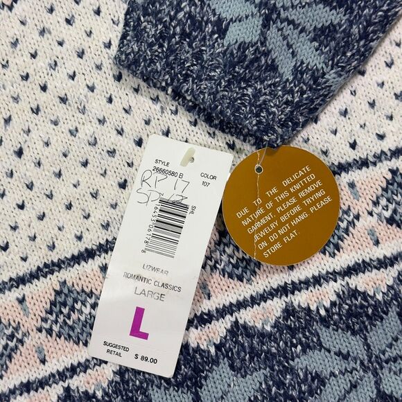 Lizwear Sweater Women's Large Ivory Knit Crew Romantic Classics 1/4 Zip Thermal - Picture 9 of 11